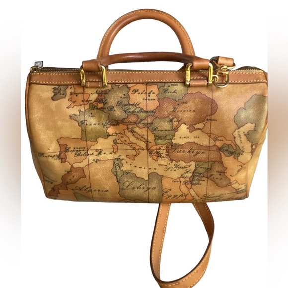 Alverio Martini Vintage Map Print Leather Handbag - Picture 2 of 8